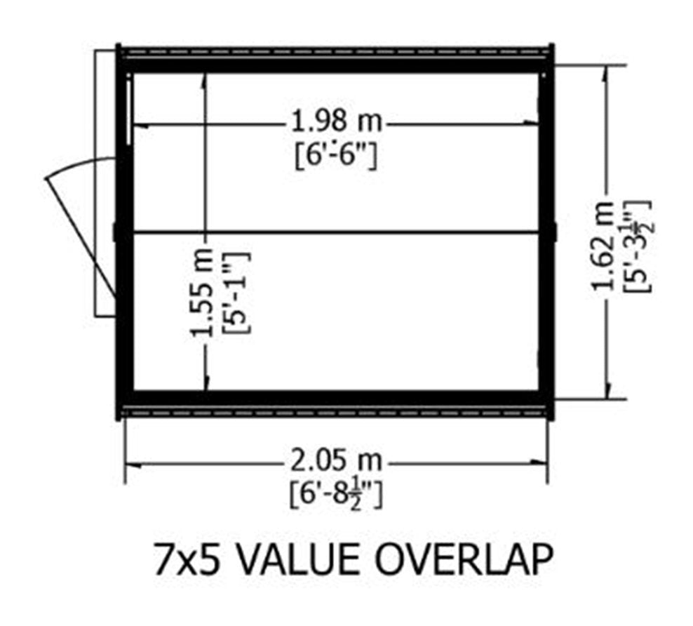 Shire Value Overlap 7ft x 5ft Shed - Windowless