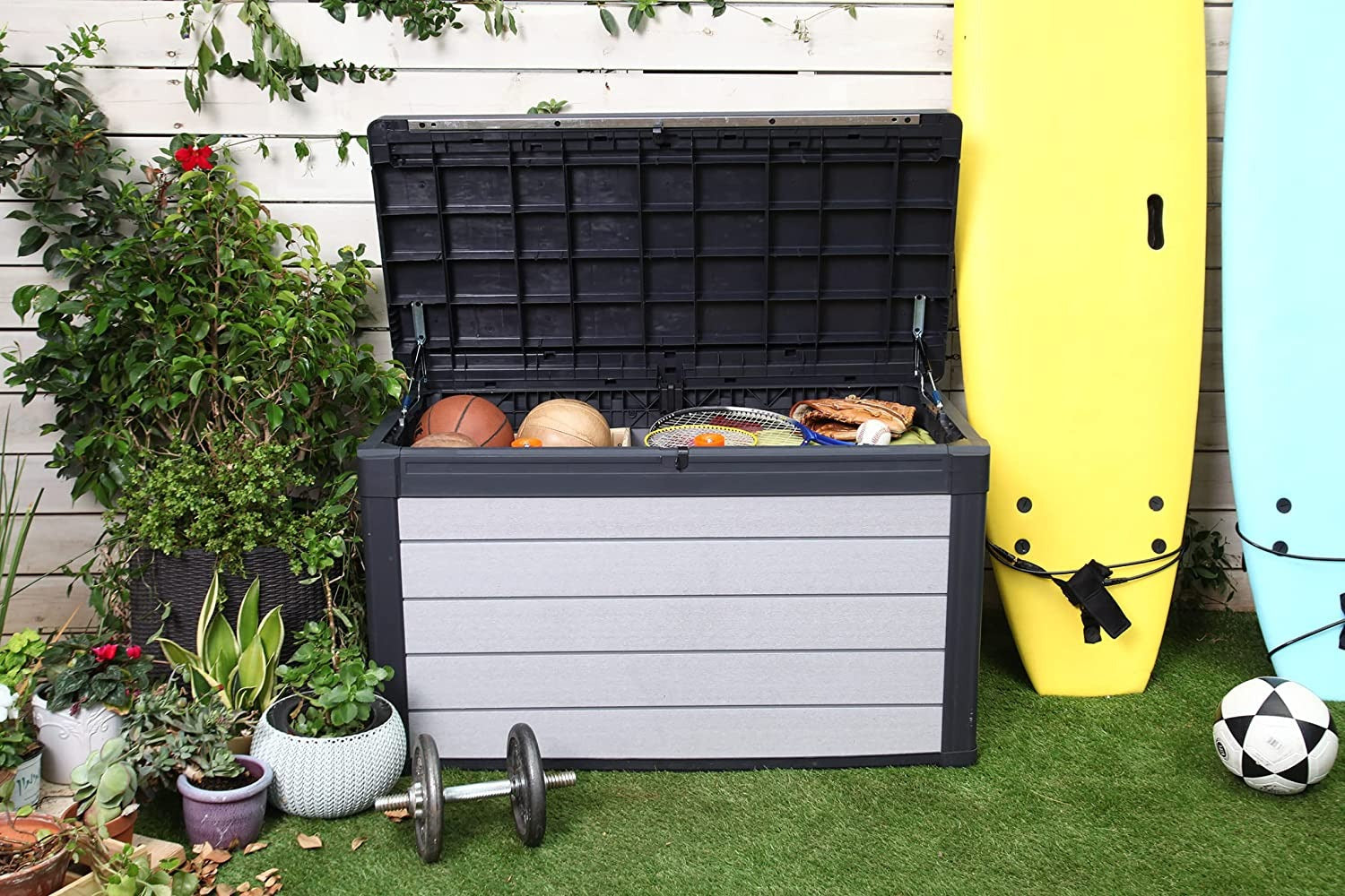 Denali 100 Gallon Resin Large Deck Box – Grey / Black